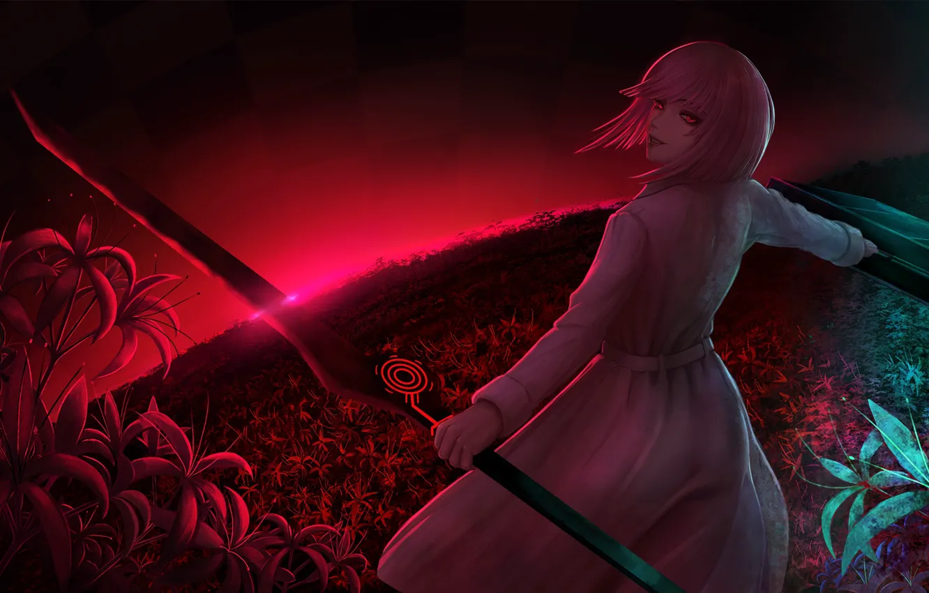 Photo wallpaper field, girl, flowers, sword, anime, art, tokyo ghoul, Hairu Ihei