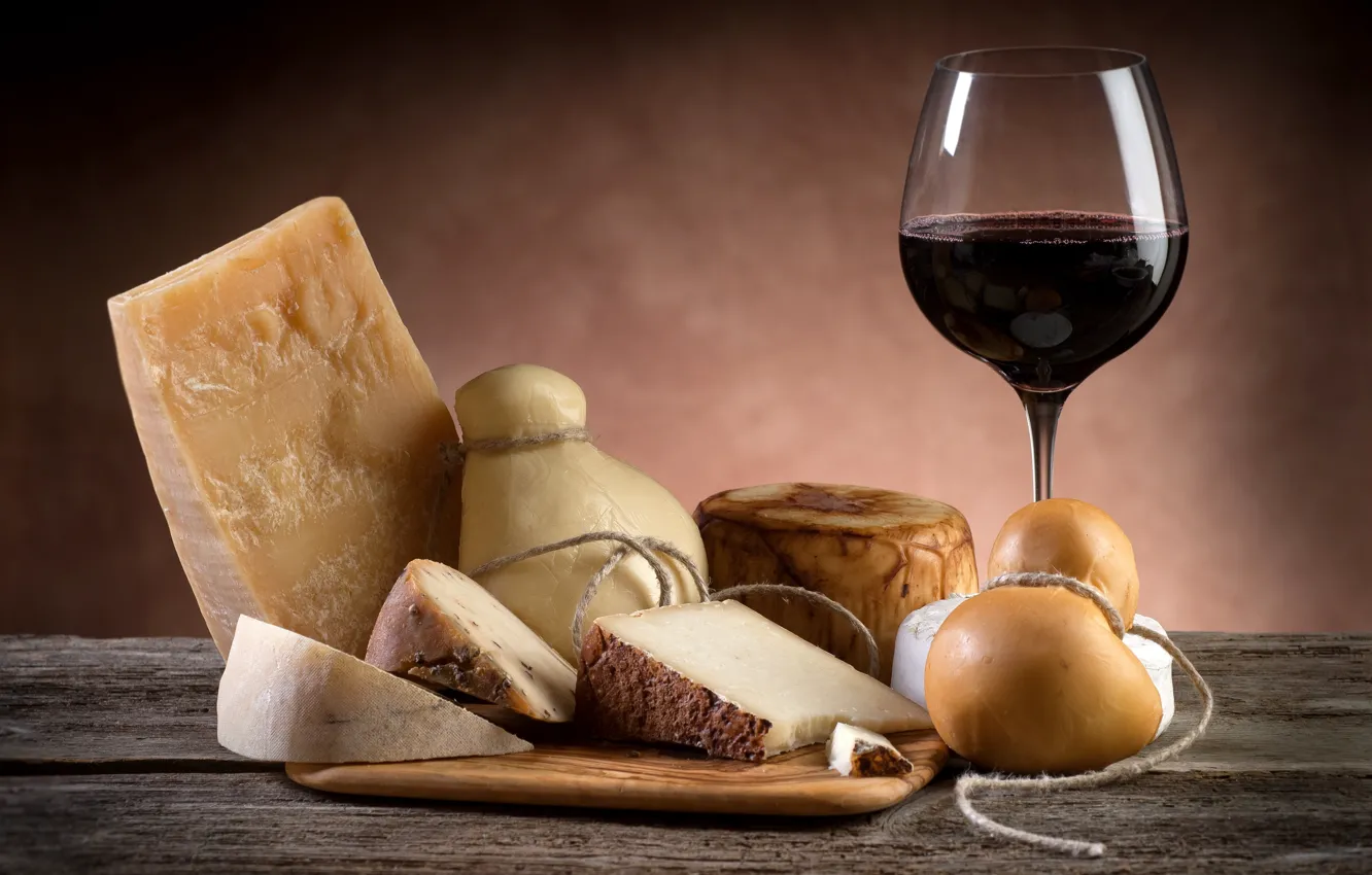 Photo wallpaper wine, glass, cheese