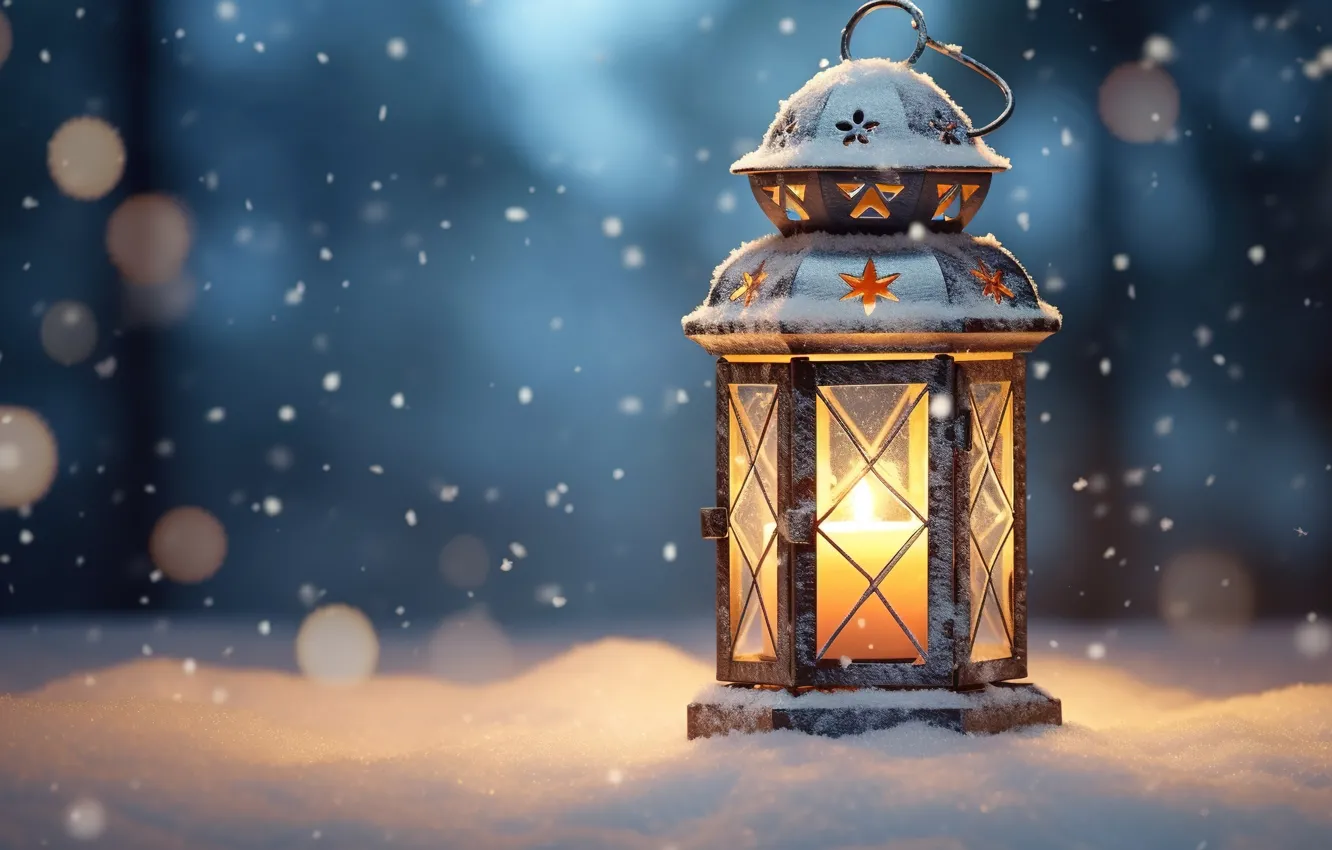 Photo wallpaper winter, snow, decoration, new year, Christmas, lights, light, Christmas
