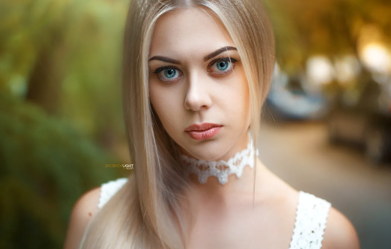 Photo wallpaper look, model, portrait, makeup, hairstyle, blonde, Karina, in white