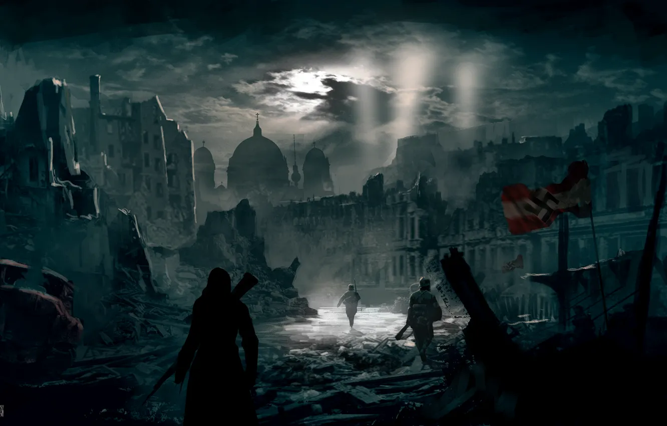 Photo wallpaper night, the city, Berlin, assassin, Assassin's Creed Berlin WW2