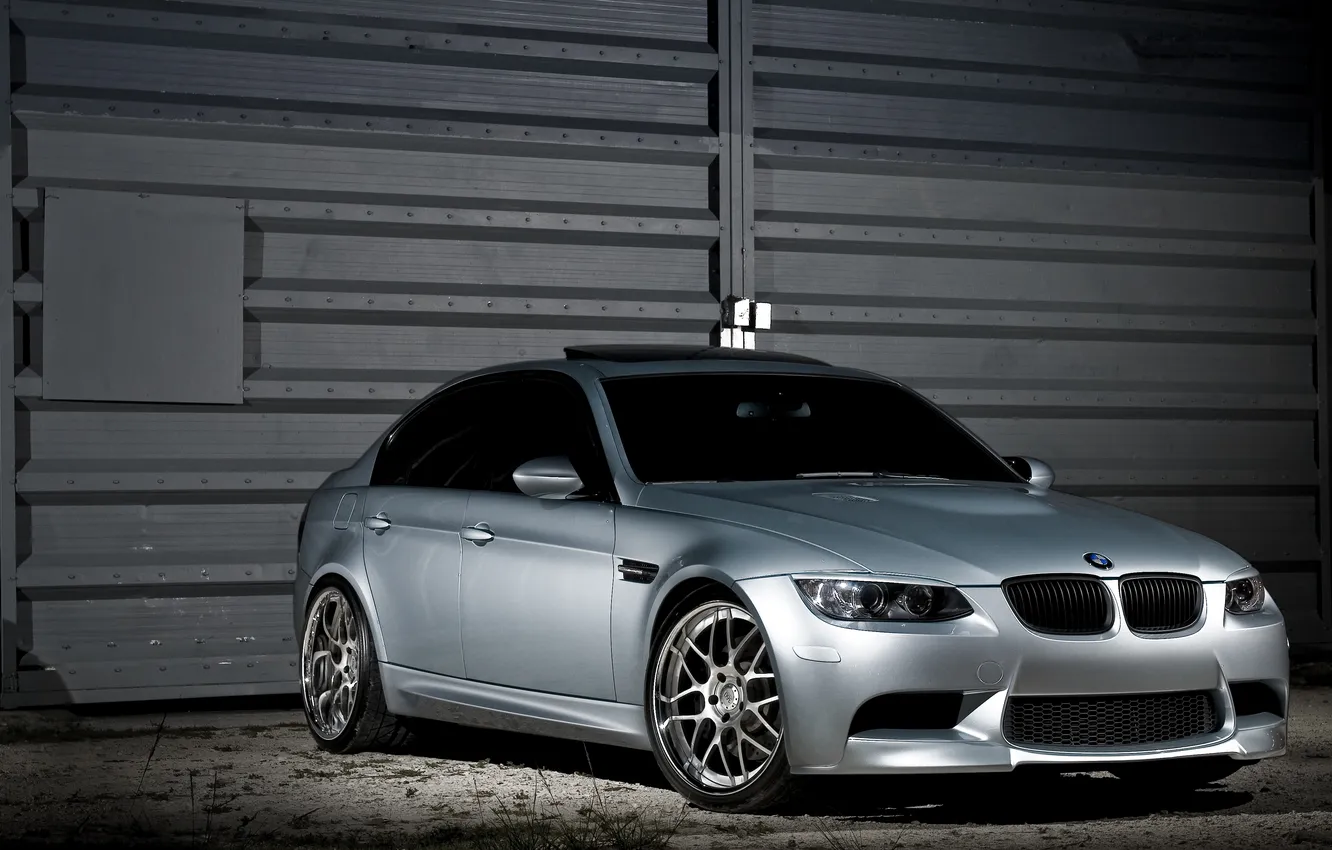 Photo wallpaper BMW, silver, BMW, the front part, E90, silvery