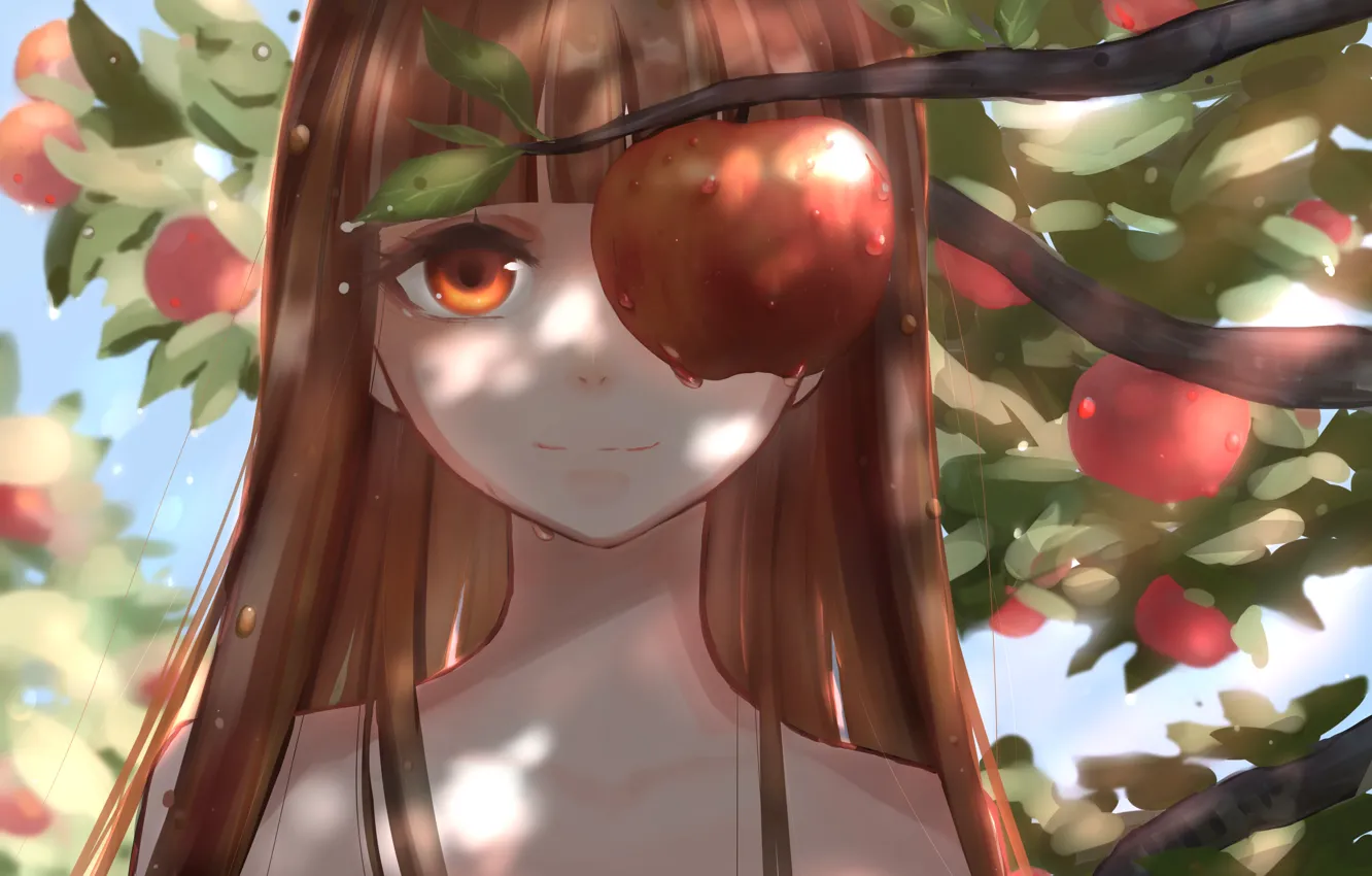 Photo wallpaper summer, girl, apples, garden