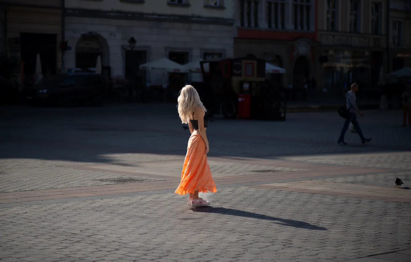 Photo wallpaper girl, pose, area, blonde