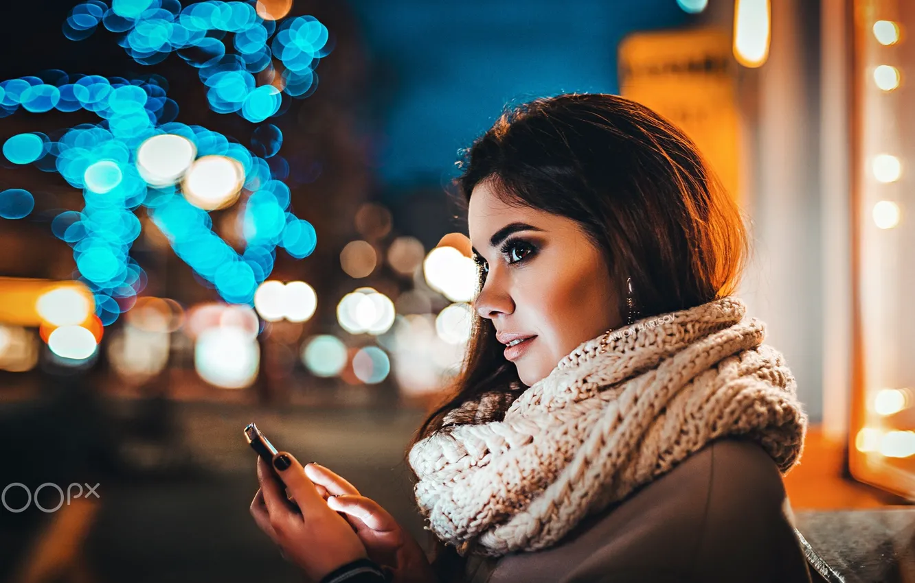 Photo wallpaper girl, the city, portrait, the evening, bokeh