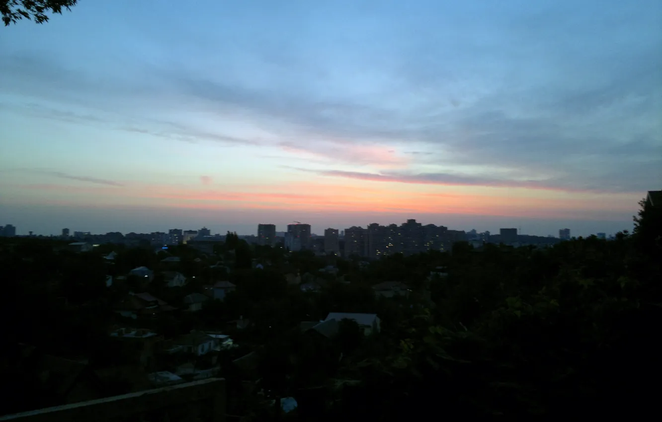 Photo wallpaper the sky, the city, sunset