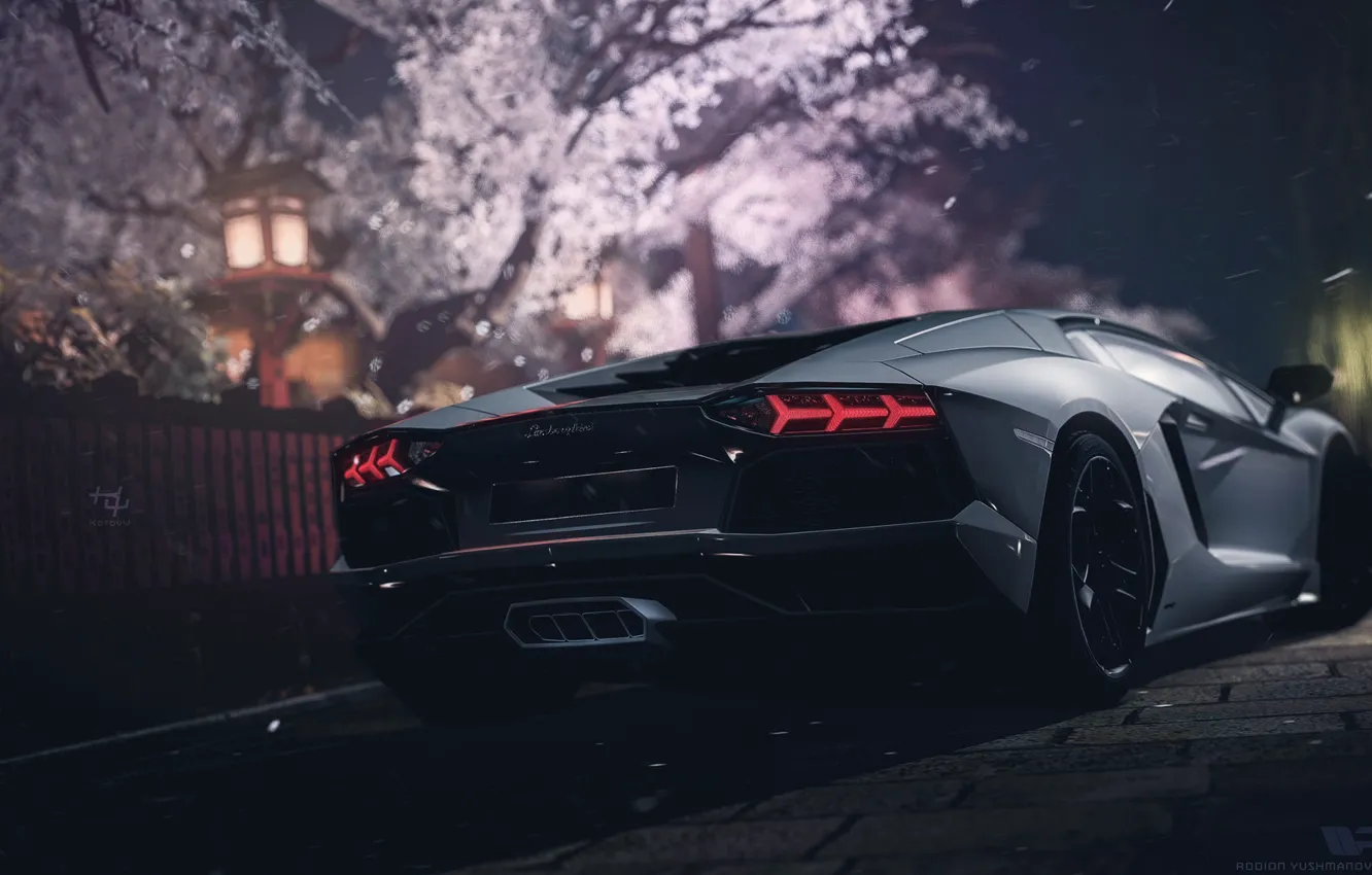 Photo wallpaper night, Lamborghini, Aventador, Gran Turismo