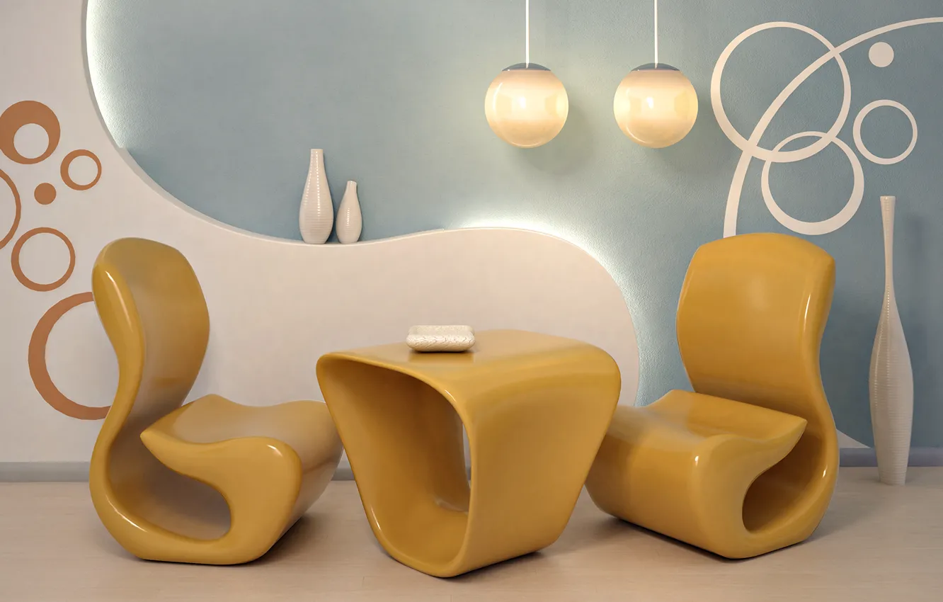 Photo wallpaper design, style, room, interior, chair, vase, form, yellow