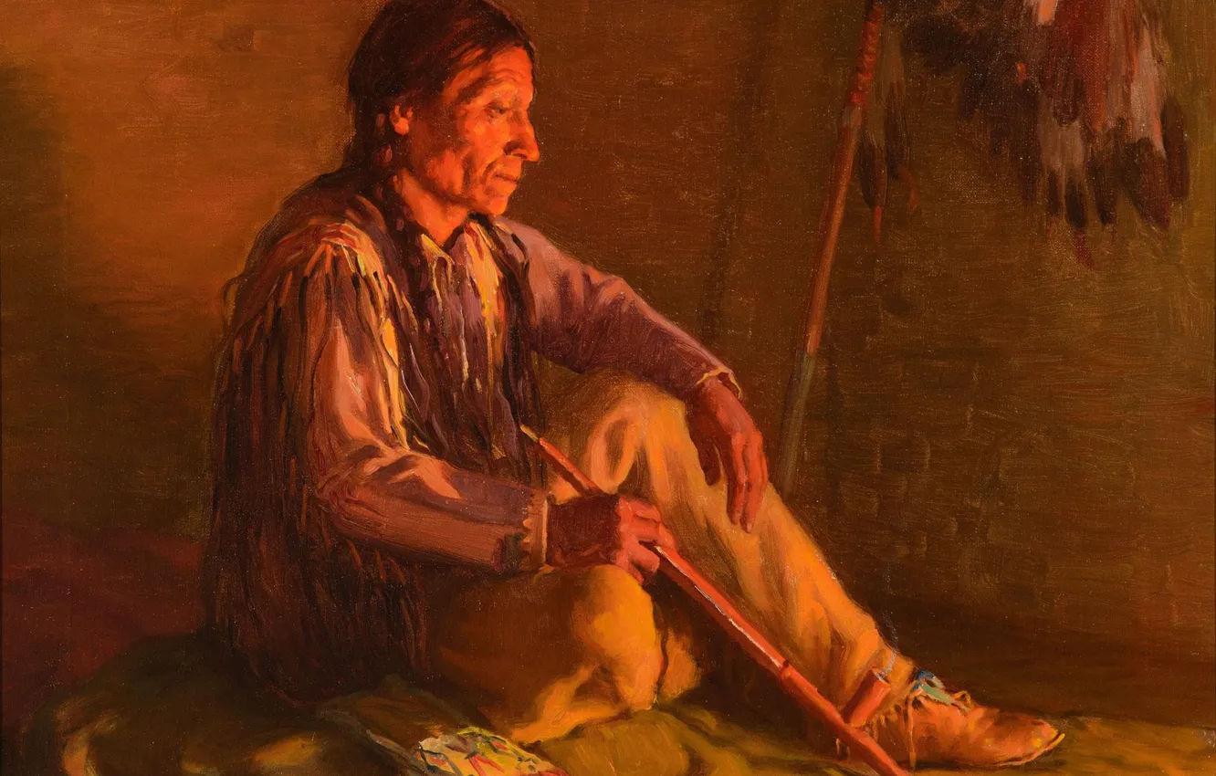 Photo wallpaper Joseph Henry Sharp, Taos, Indian by Fire