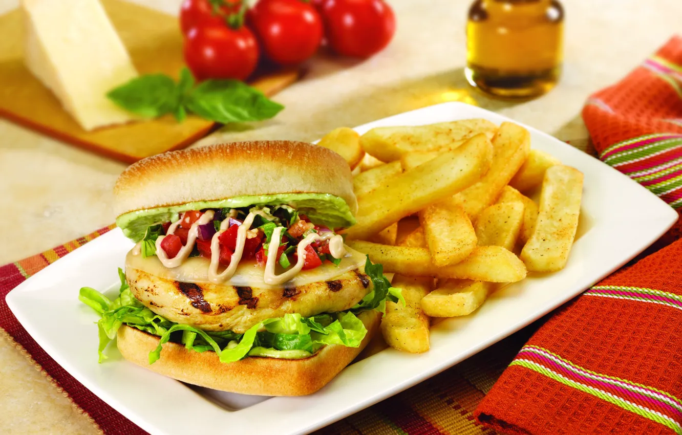 Photo wallpaper food, French fries, Burger