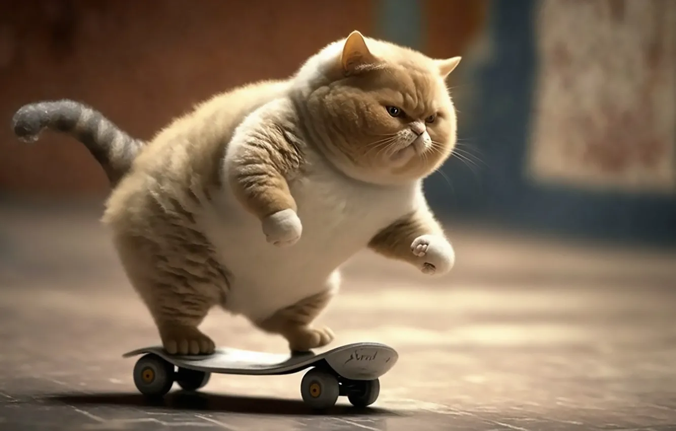 Photo wallpaper cat, cat, look, pose, red, face, skateboard, thick