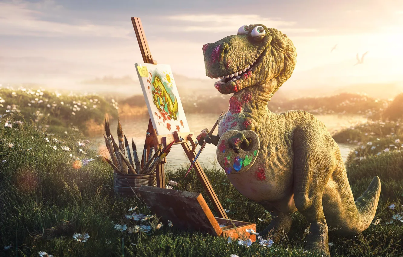 Photo wallpaper mood, paint, art, artist, Rex, children's, tireks, Tyrannosaurus