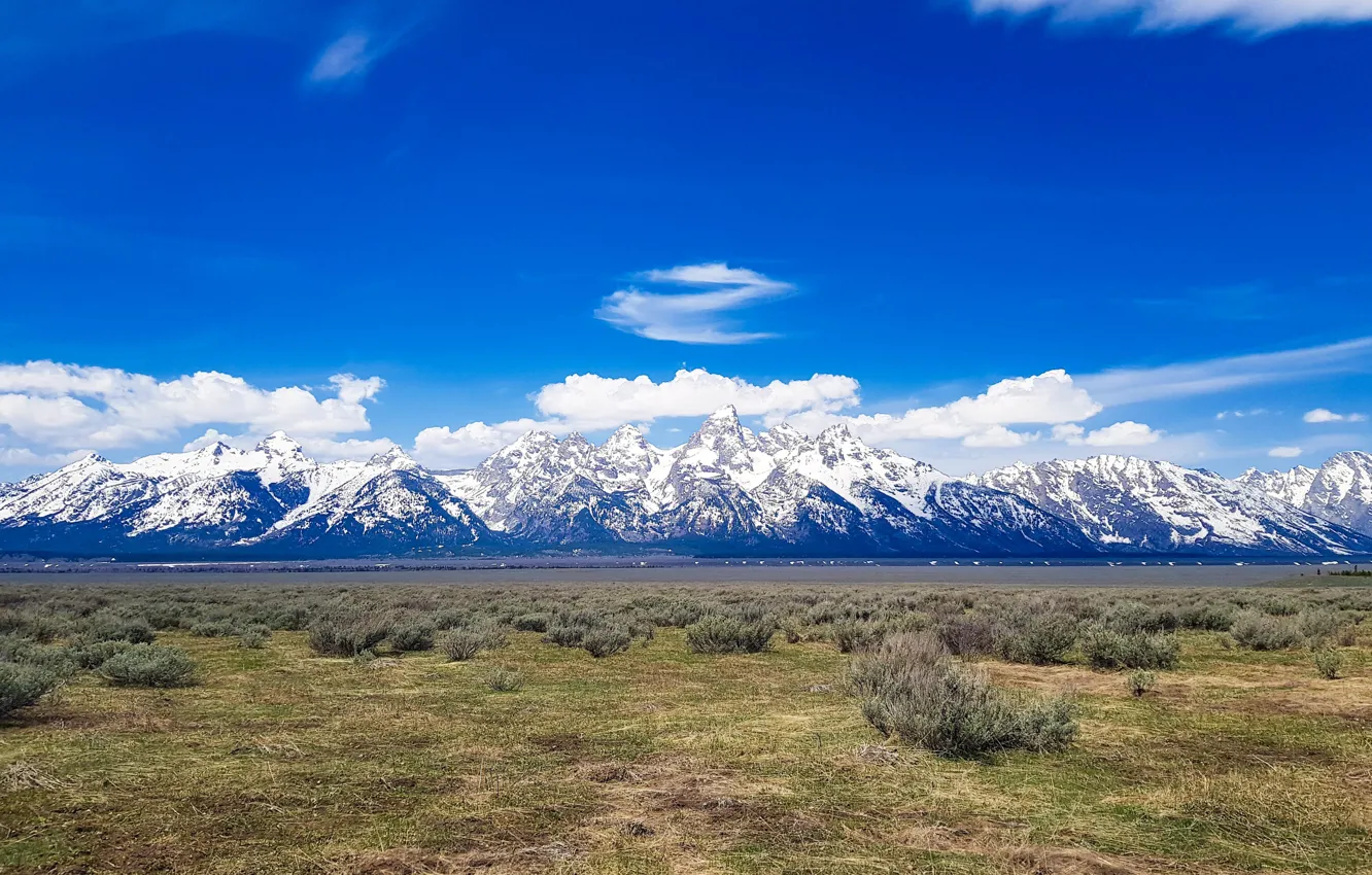 Photo wallpaper sky, mountains, clouds