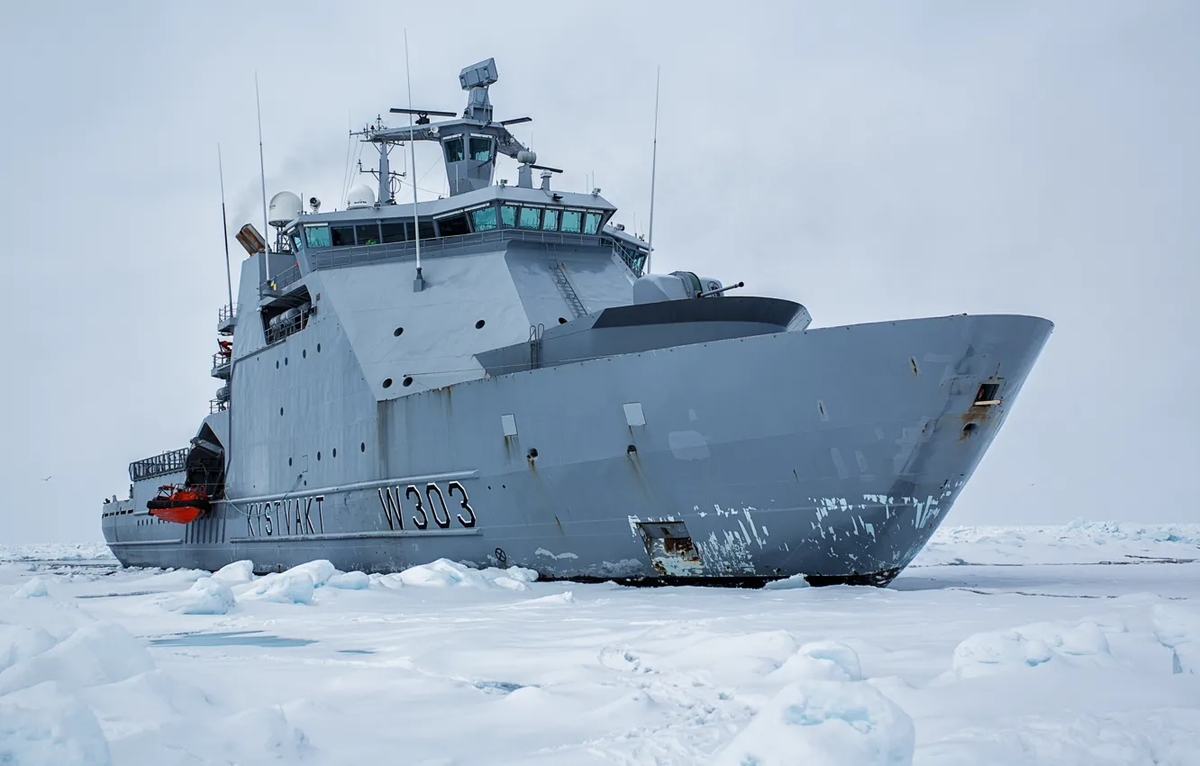 Photo wallpaper ice, Norway, icebreaker, Norway, KV Svalbard, patrol vessel, Norwegian Coast Guard Svalbard, NoCGV Svalbard