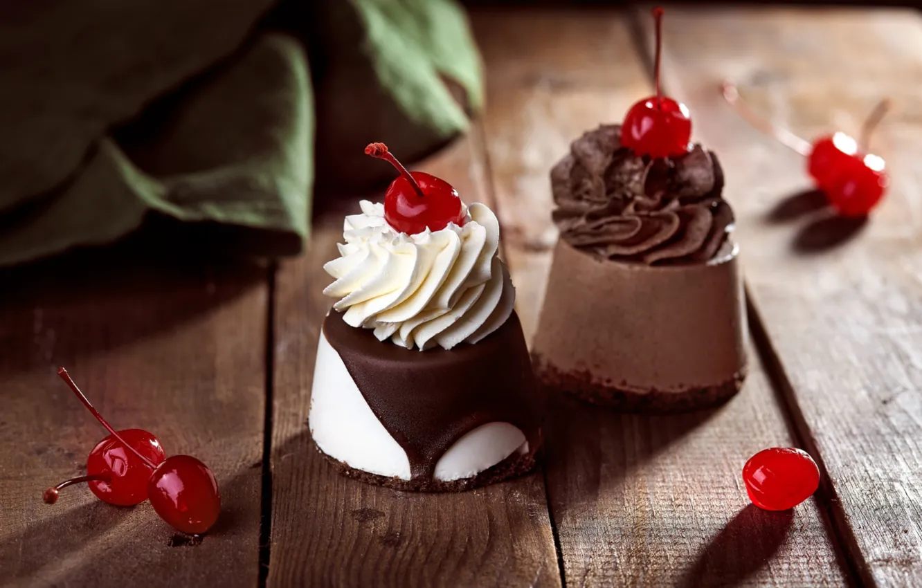 Photo wallpaper cherry, chocolate, cake, cream