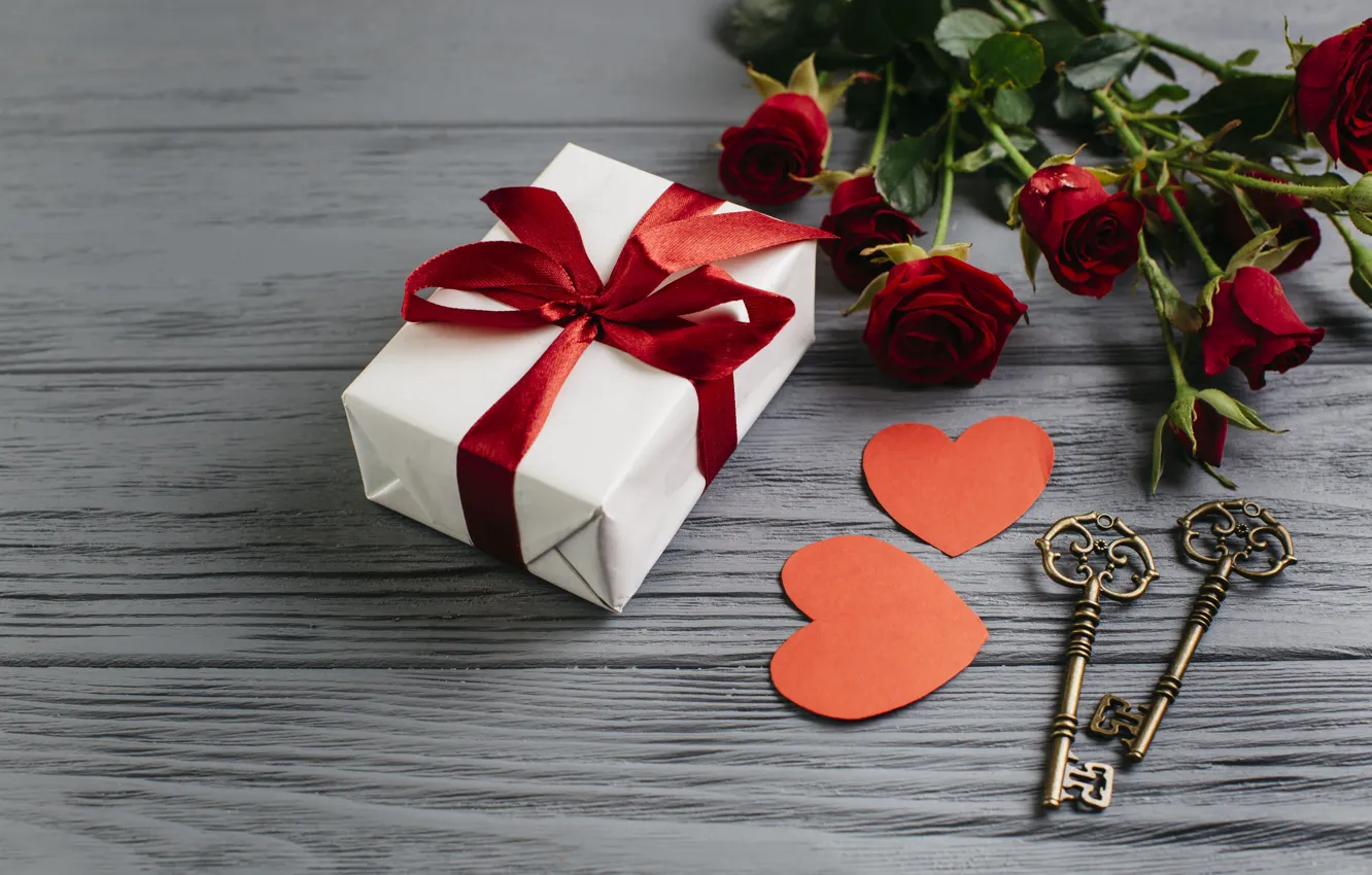 Photo wallpaper love, flowers, red, holiday, box, gift, heart, Board