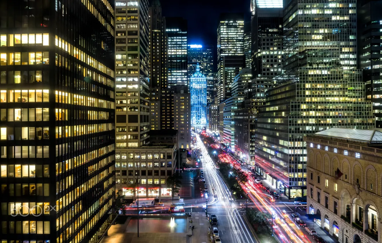 Photo wallpaper light, night, the city, street, home, excerpt, USA, New York