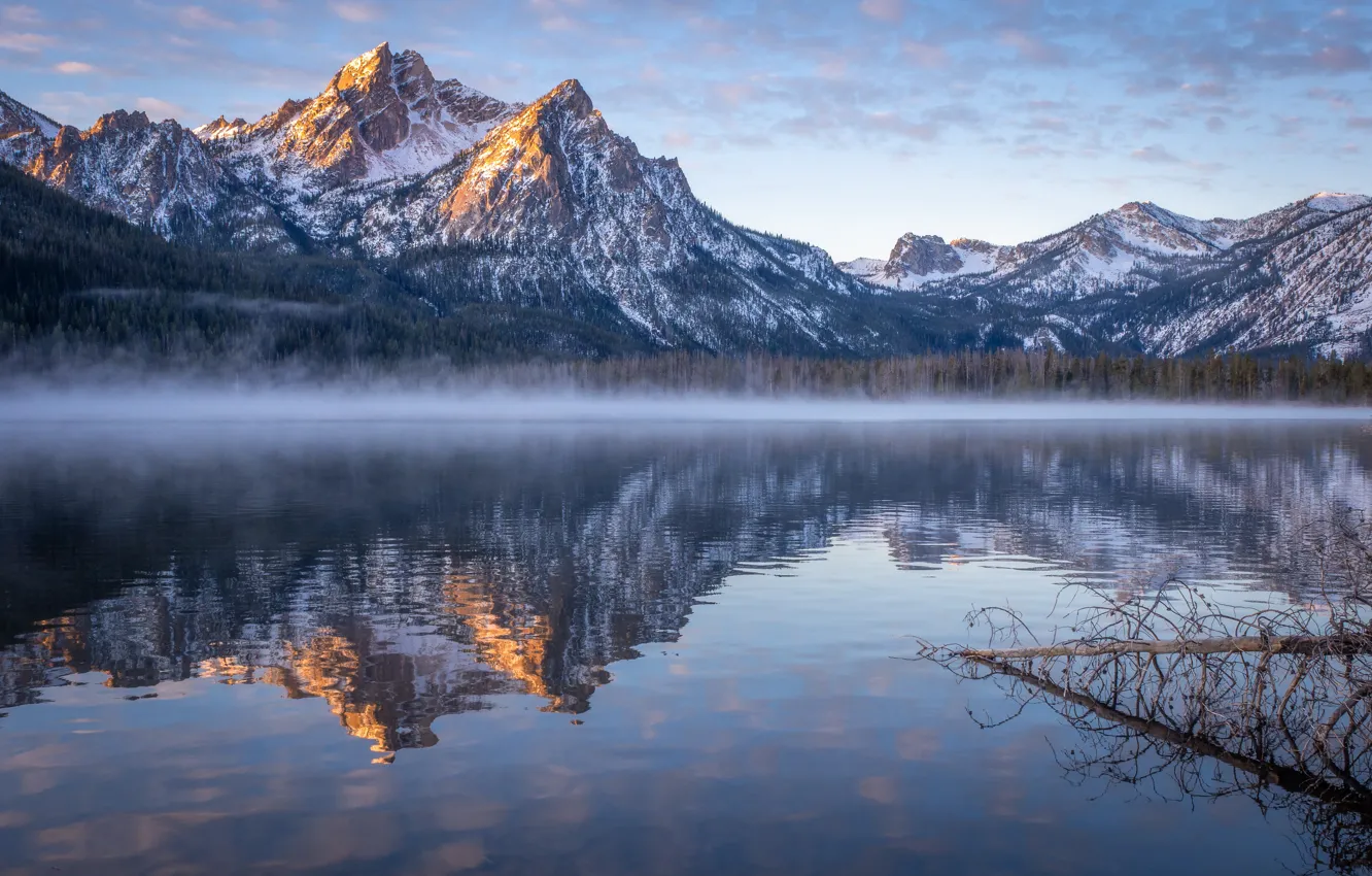 Photo wallpaper mountains, lake, reflection, Rocky mountains, Rocky Mountains, Idaho, Idaho, Stanley Lake