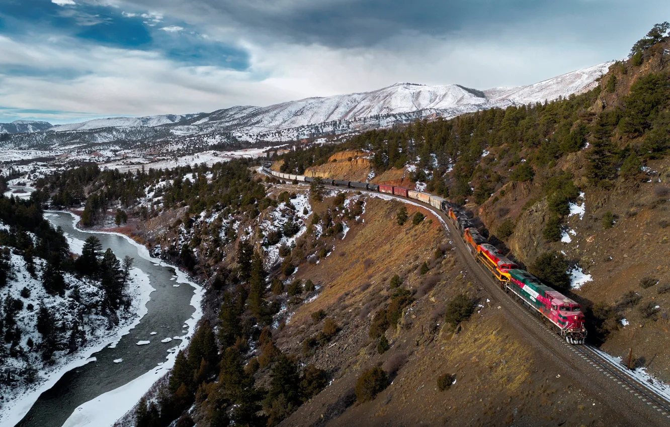 Photo wallpaper nature, train, railroad