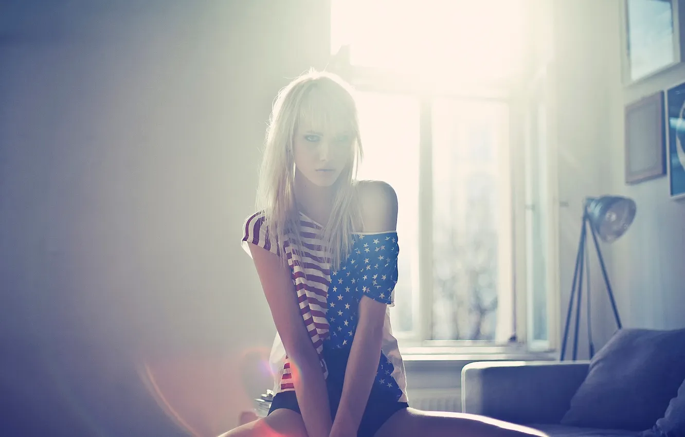 Photo wallpaper look, portrait, Mike, flag, lighting, Jane