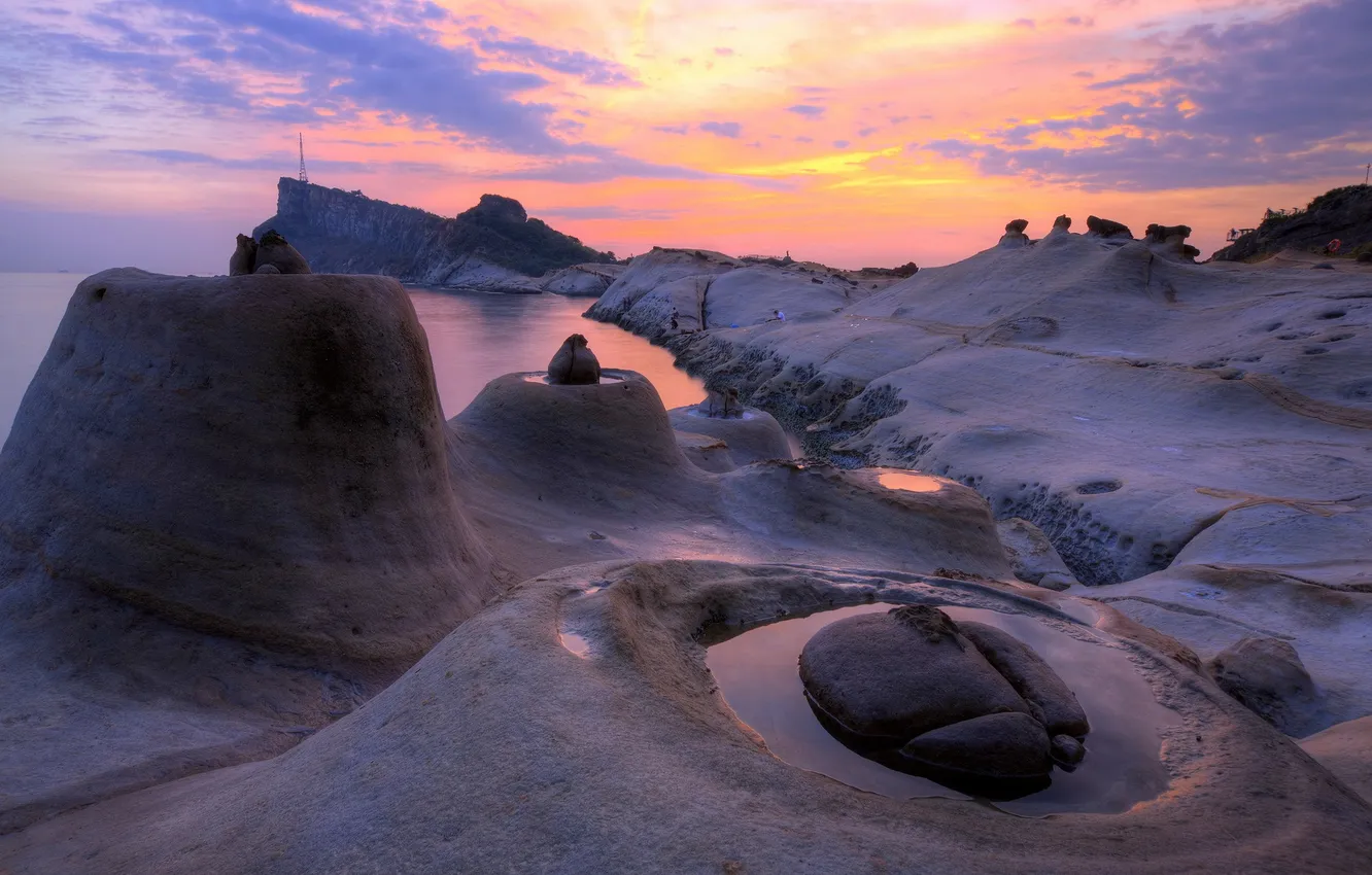 Photo wallpaper sea, rocks, Taiwan, Yehliu Geopark