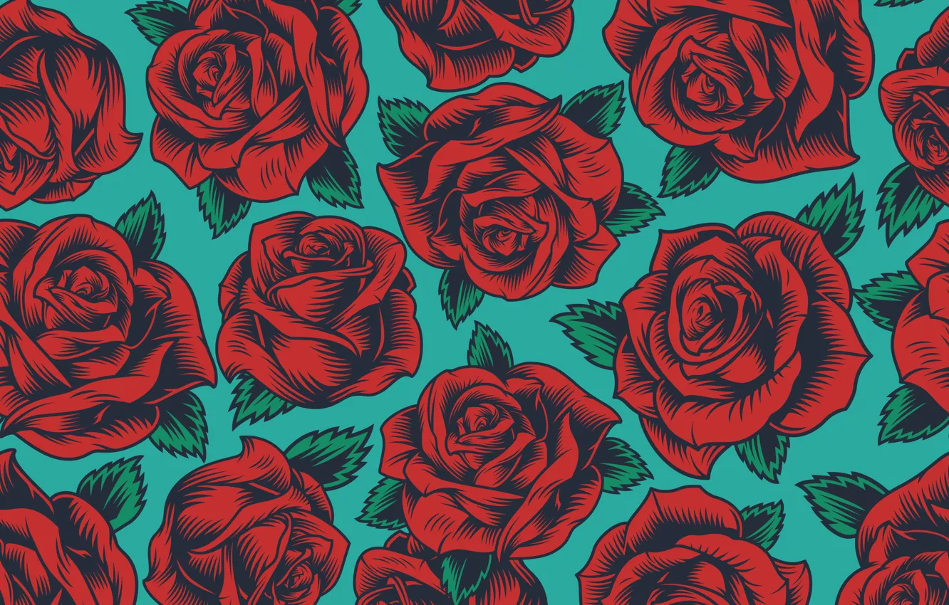 Photo wallpaper flowers, retro, background, blue, roses, red, vintage