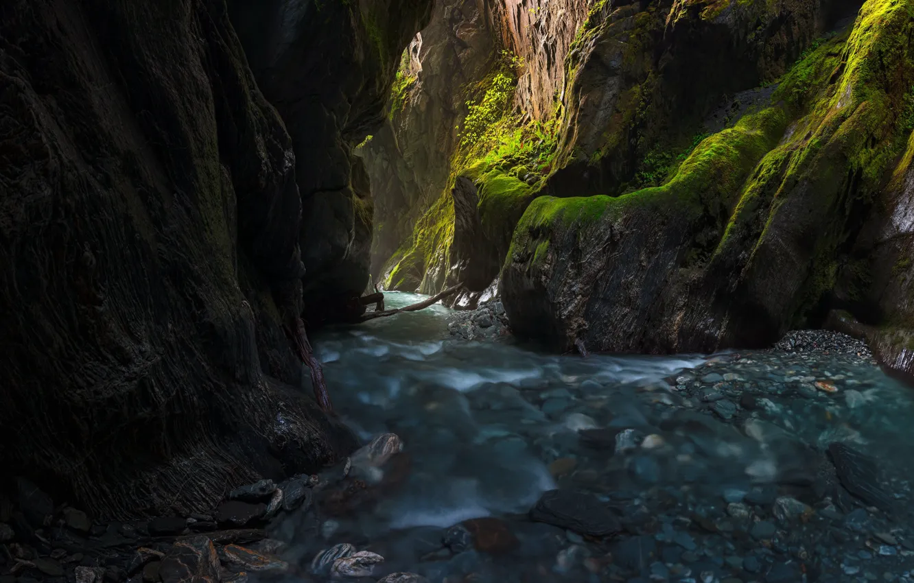 Photo wallpaper river, stones, rocks, gorge, pond