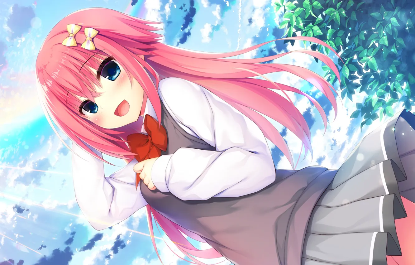 Photo wallpaper the sky, girl, smile, school uniform, the sun's rays, Hamidashi Creative, Kano Tokiwa