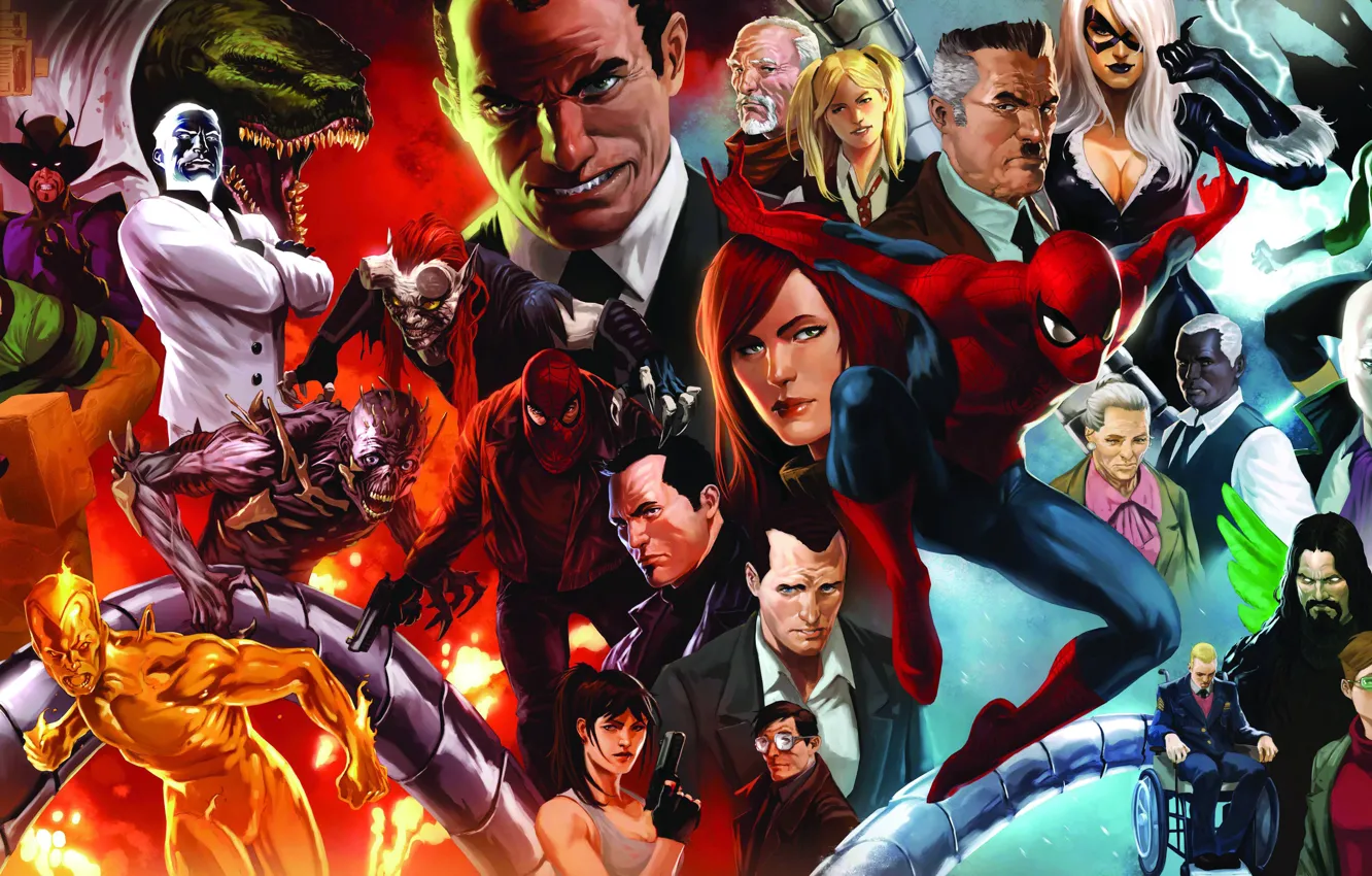 Photo wallpaper Marvel, black cat, Spider Man, Green Goblin, Mary Jane, dr octavius