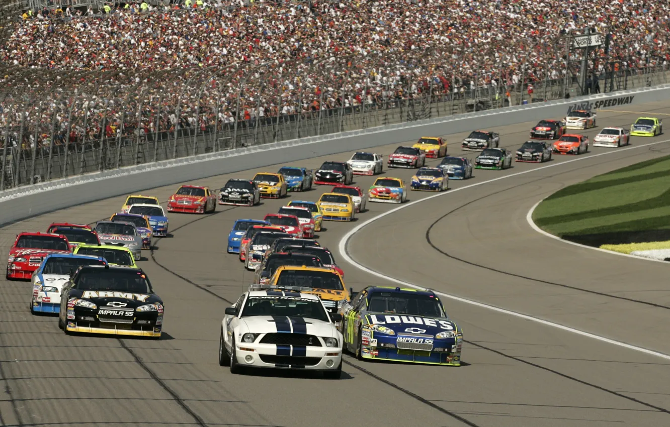 Photo wallpaper background, people, cars, America, track, tribune, NASCAR