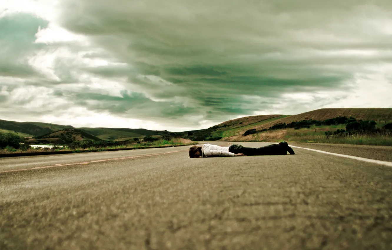 Photo wallpaper road, sadness, the sky, girl, the way, the way, loneliness, situation