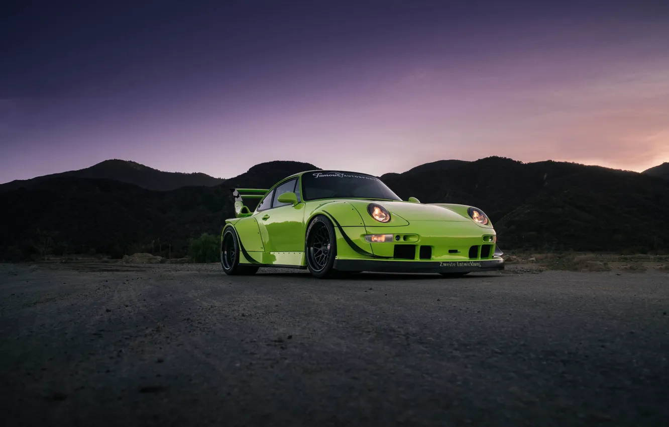 Photo wallpaper Porsche, Classic, Green, Black, with, 300, 993, RWB