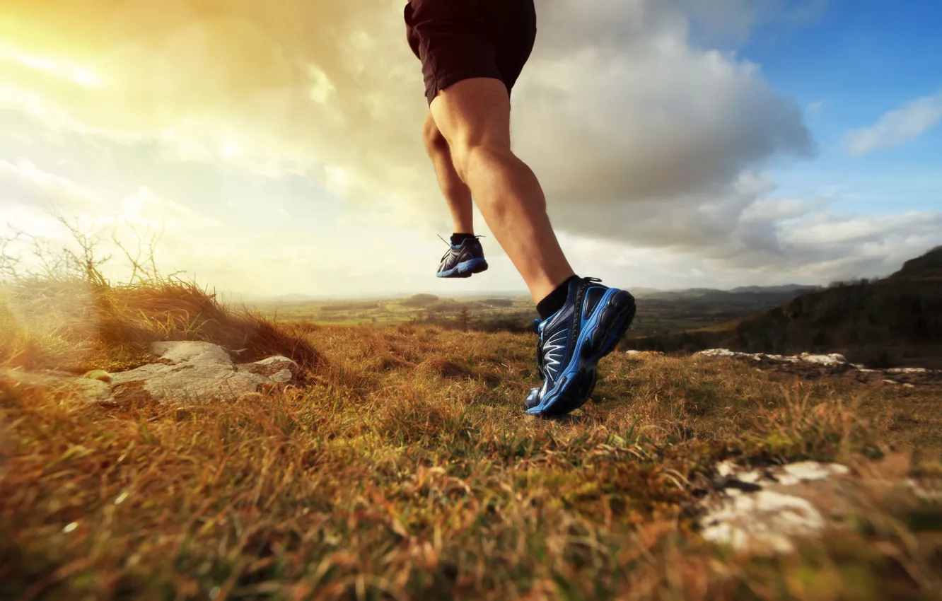 Photo wallpaper field, physical activity, runner, sports shoes