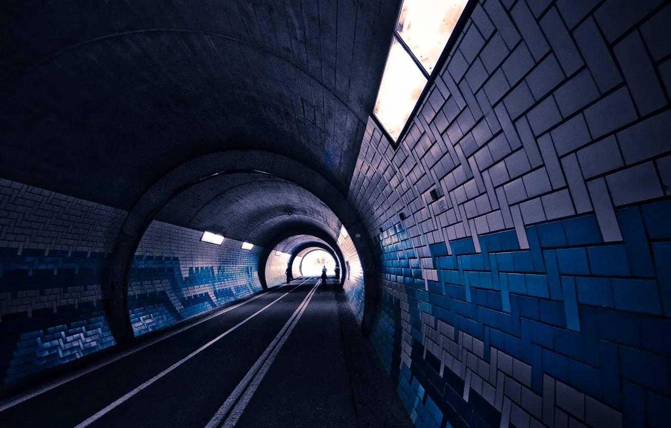 Photo wallpaper road, light, lights, the way, tile, people, the tunnel, snipes