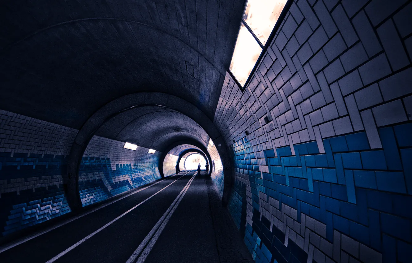 Photo wallpaper road, light, the way, lights, people, tile, the tunnel, snipes