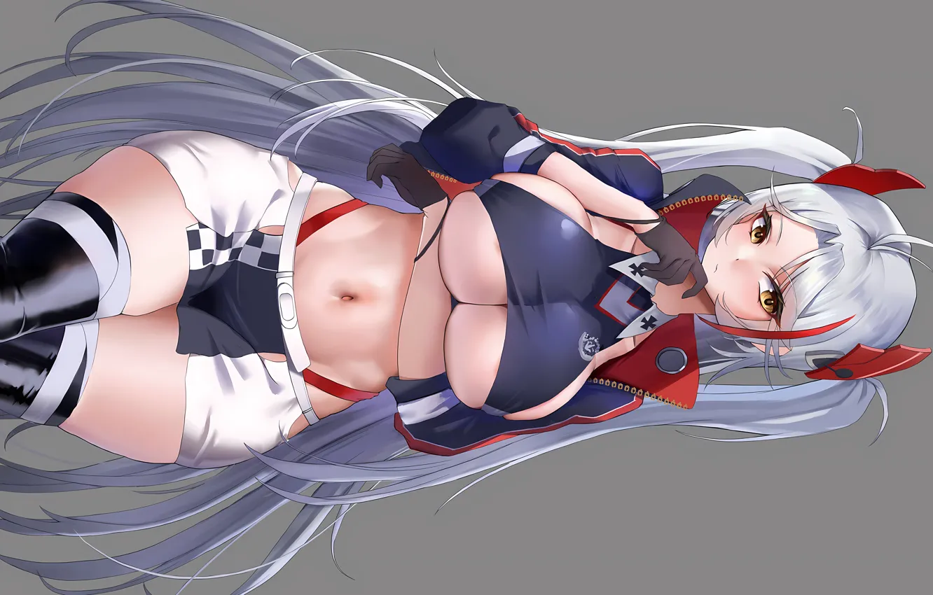 Photo wallpaper girl, sexy, cleavage, blouse, thighhighs, long hair, boobs, anime