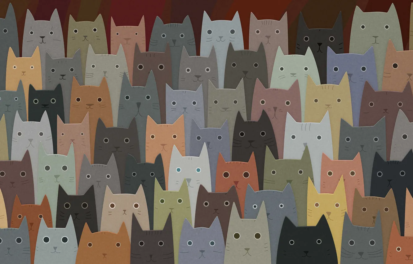 Photo wallpaper cats, art, a lot, faces