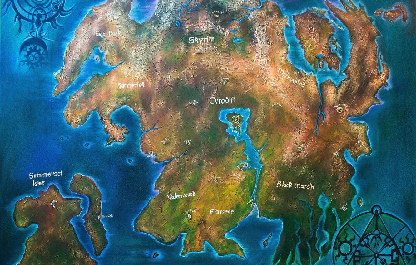 Photo wallpaper Skyrim, Map, The Elder Scrolls, Valenwood, Tamriel, Cyrodiil