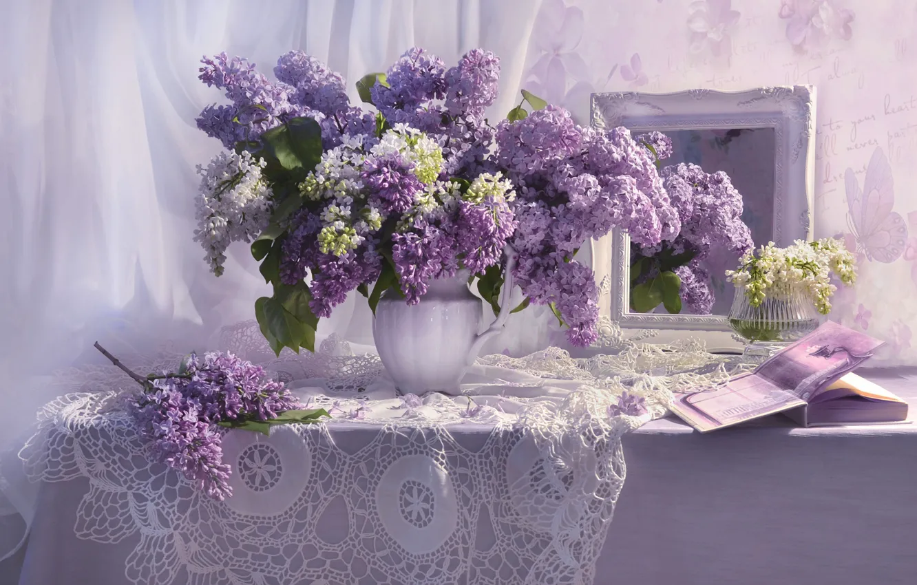 Photo wallpaper flowers, still life, lilac