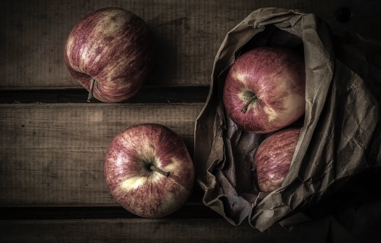 Photo wallpaper paper, apples, Board, food, treatment, package, fruit, still life