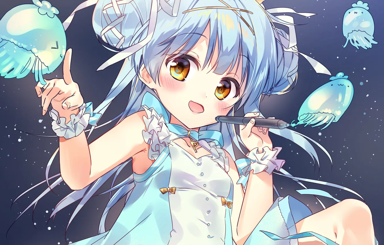 Photo wallpaper anime, art, jellyfish, girl, Pixiv-tan