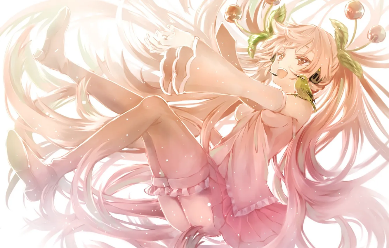 Photo wallpaper girl, hair, anime, headphones, art, microphone, bird, vocaloid