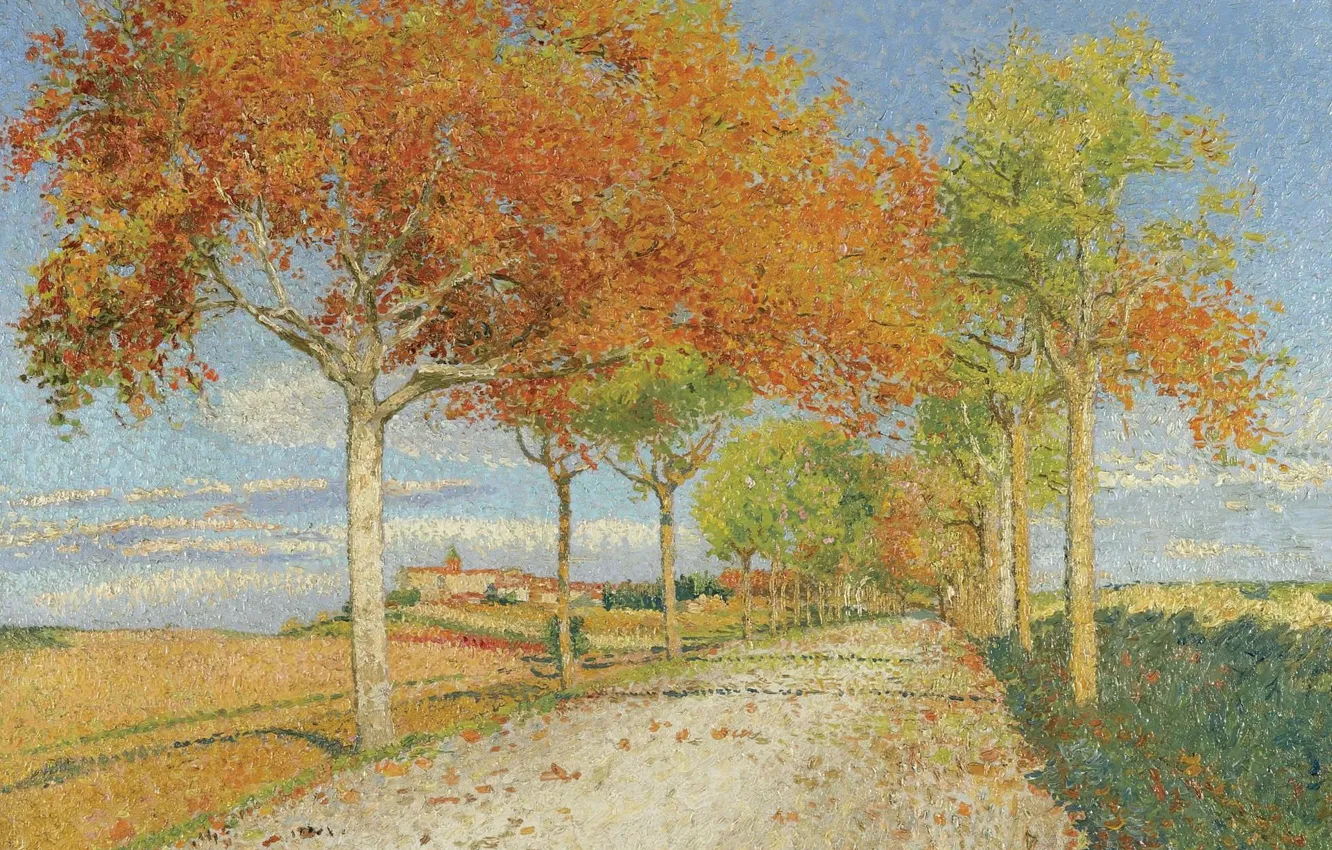 Photo wallpaper autumn, trees, landscape, picture, Achille Lauge, Achilles Box, The road to Cayo