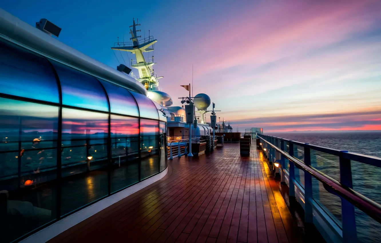Photo wallpaper the sky, clouds, sunset, ship, color, yacht