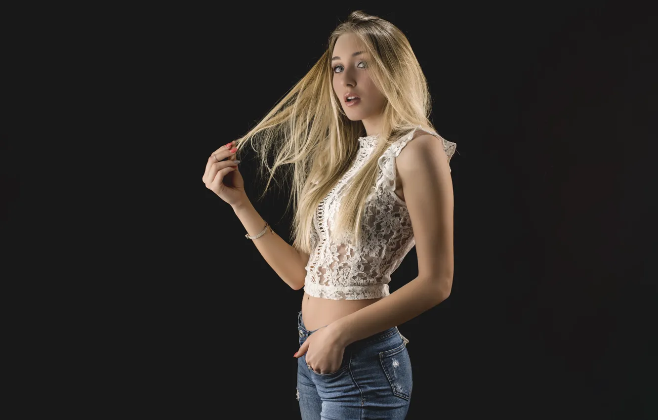 Photo wallpaper beautiful, pretty, jeans, blonde, attractive, handsome, lace blouse