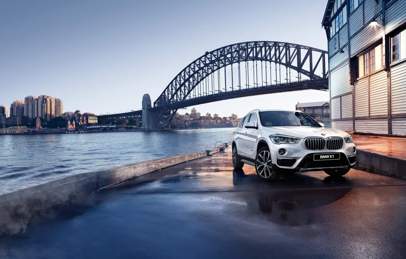 Photo wallpaper bridge, river, shore, BMW, BMW, promenade, crossover, F48