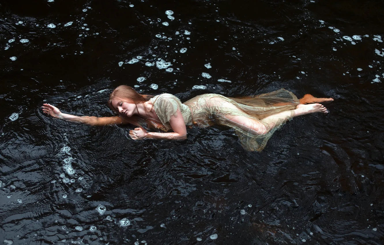 Photo wallpaper water, girl, river