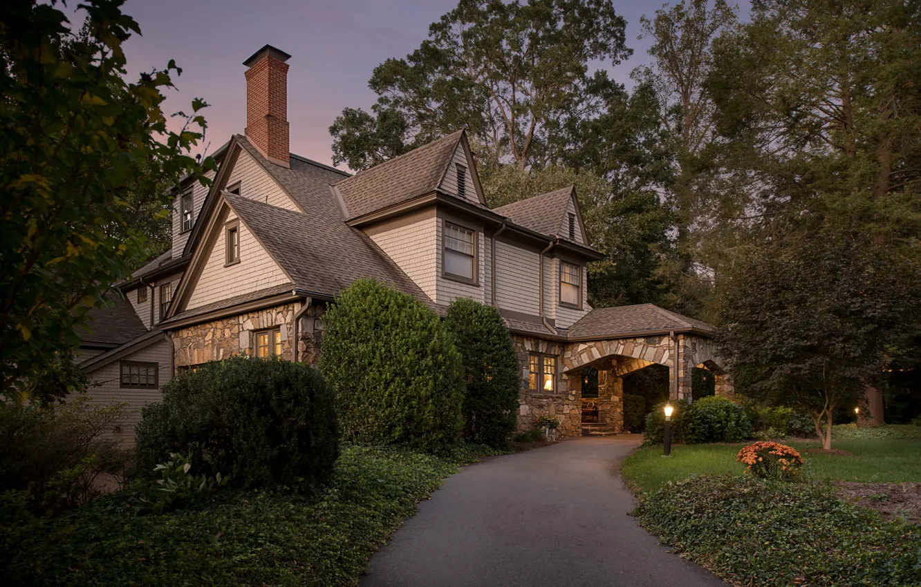 Photo wallpaper trees, home, mansion