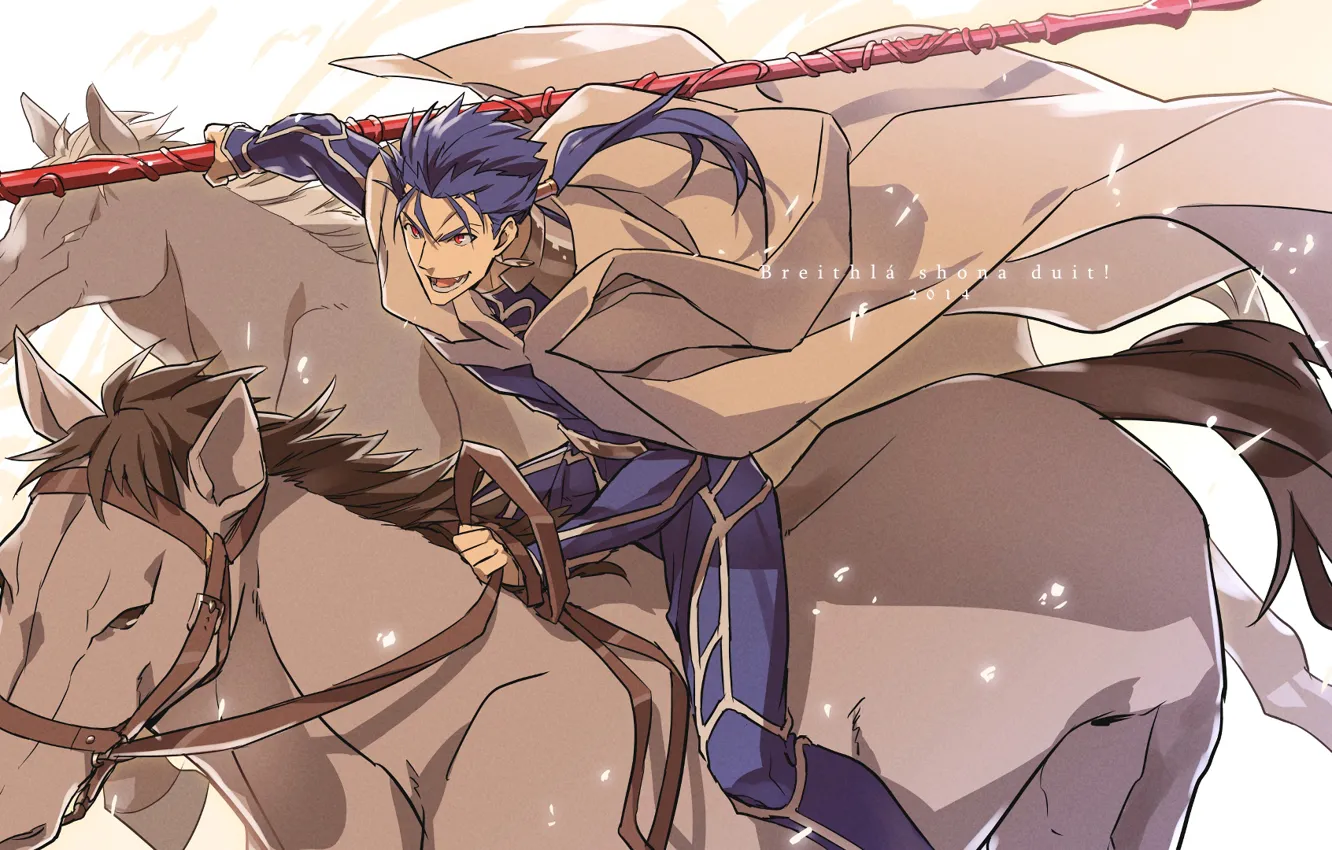Photo wallpaper horse, guy, spear, Lancer, Fate stay night, Fate / Stay Night