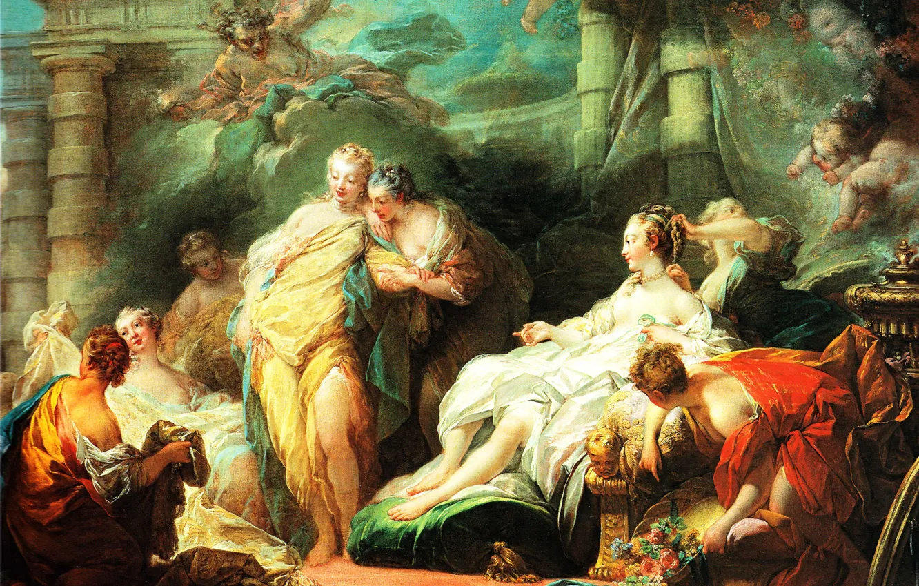 Photo wallpaper picture, mythology, Jean-Honore Fragonard, Jean-Honore Fragonard, Psyche shows her sisters the gifts of the Amur
